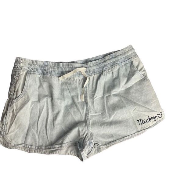 Junk Food Women’s Pull On Disney Mickey Mouse Embroidered Chambray Shorts Sz XL - Picture 1 of 6